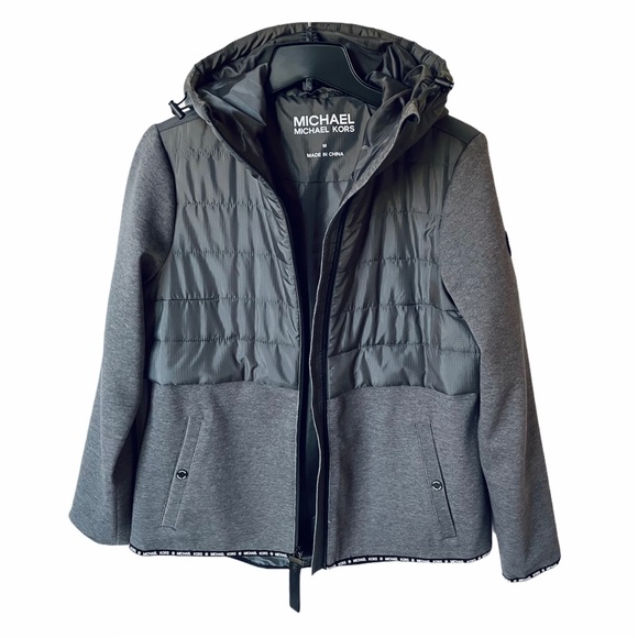 Michael Kors Hooded Quilted Knit Zip Front Jacket - Picture 2 of 8